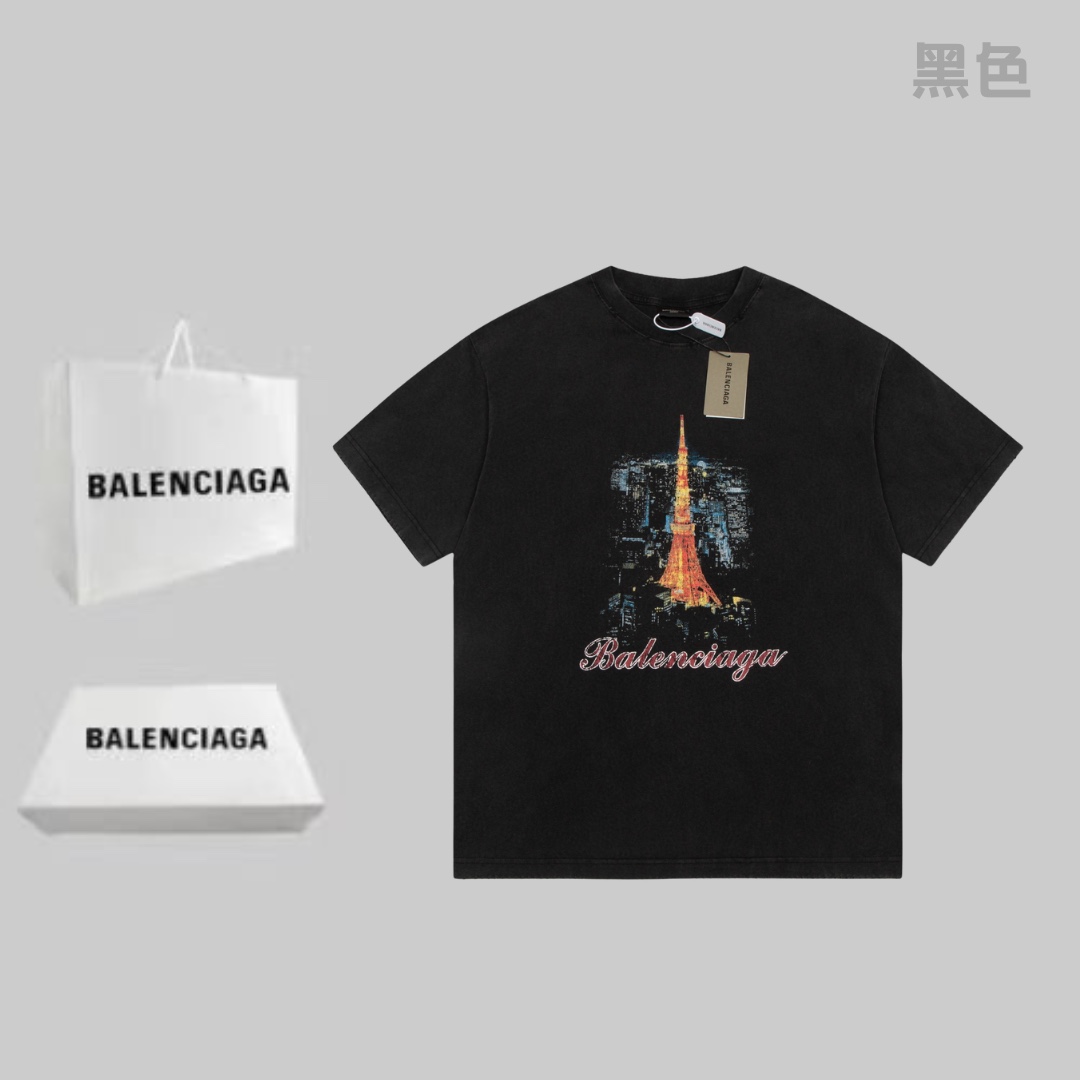 Balenciaga Clothing T-Shirt Printing Unisex Cotton Short Sleeve