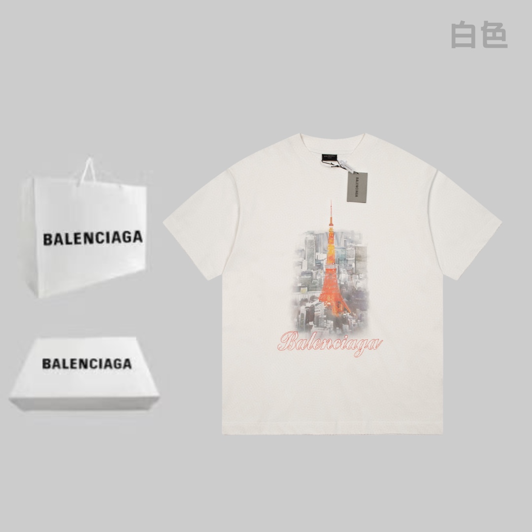 Balenciaga Clothing T-Shirt Printing Unisex Cotton Short Sleeve