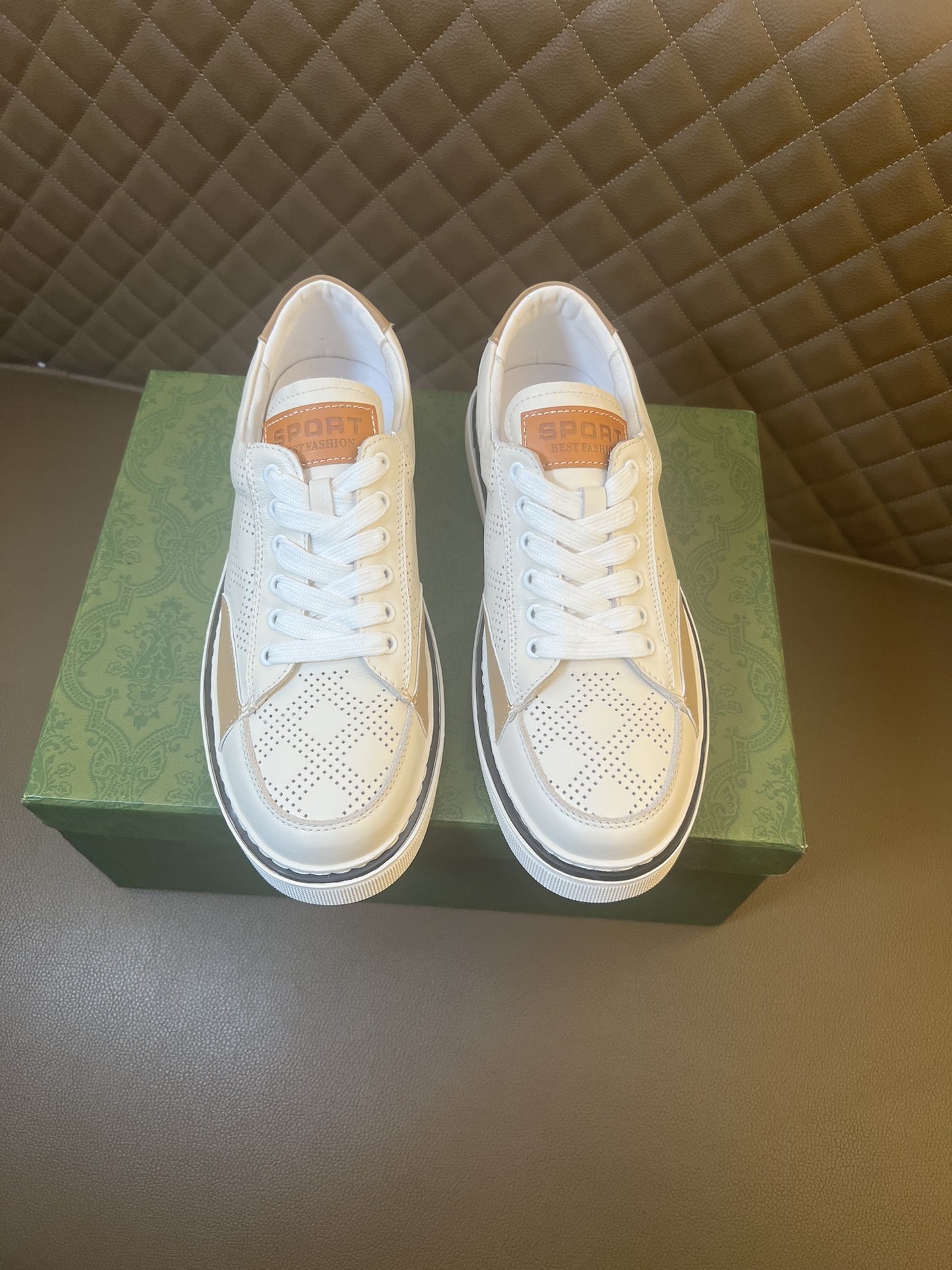 Gucci Scarpe Sneaker Replica Shop
 Bianco Uomini Pelle bovina di pecora Collezione estiva Casual