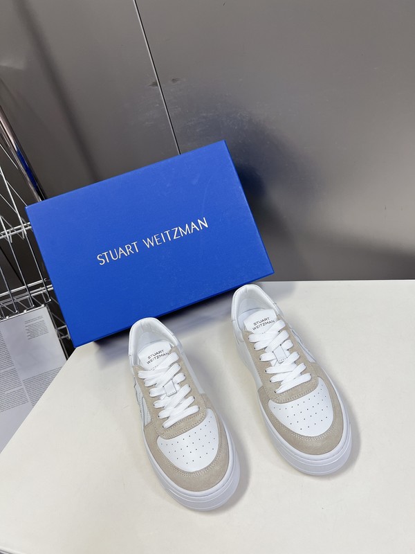 Best Replica Quality Stuart Weitzman Skateboard Shoes Sneakers Unsurpassed White Calfskin Cowhide Fashion Low Tops