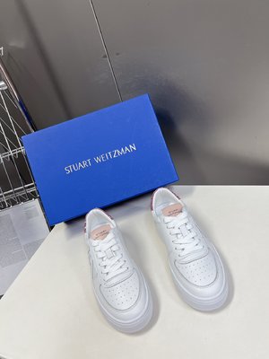 Stuart Weitzman Skateboard Shoes Sneakers White Calfskin Cowhide Fashion Low Tops