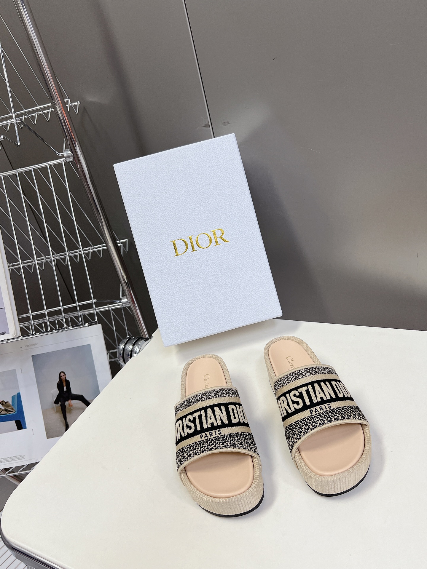 Dior Shoes Slippers Embroidery Cotton Cowhide