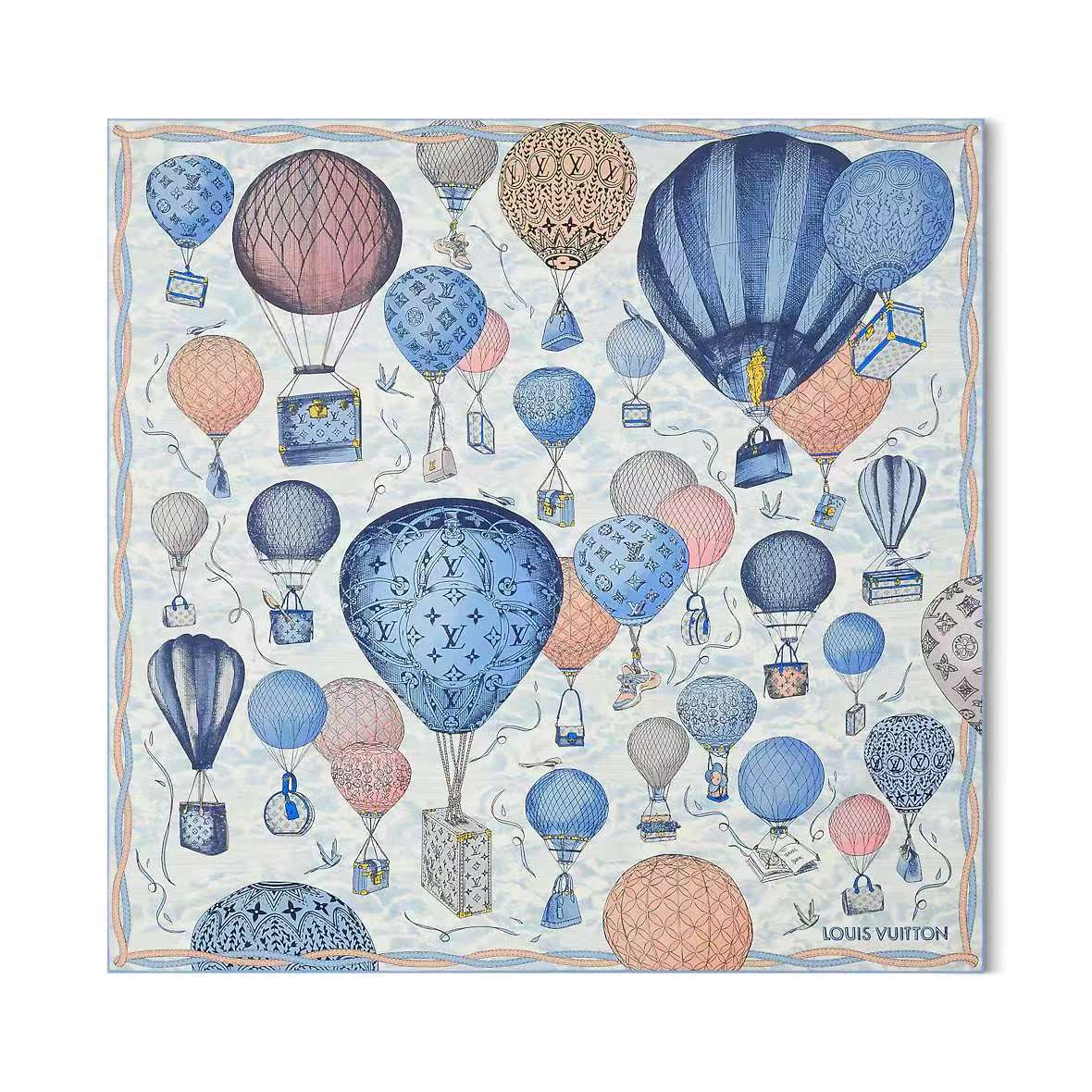 LV《土耳其热气球》140*140，双面同色，70%羊绒➕30%真丝，四色土耳其从赫拉波利斯山坡上流淌下