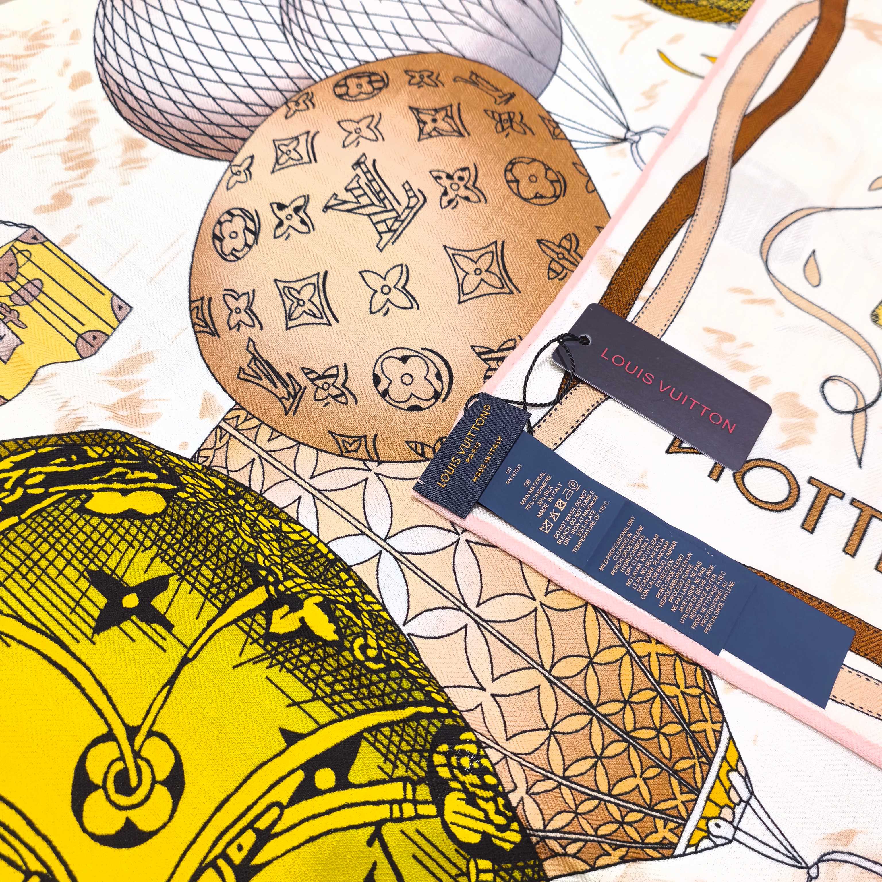 LV《土耳其热气球》140*140，双面同色，70%羊绒➕30%真丝，四色土耳其从赫拉波利斯山坡上流淌下