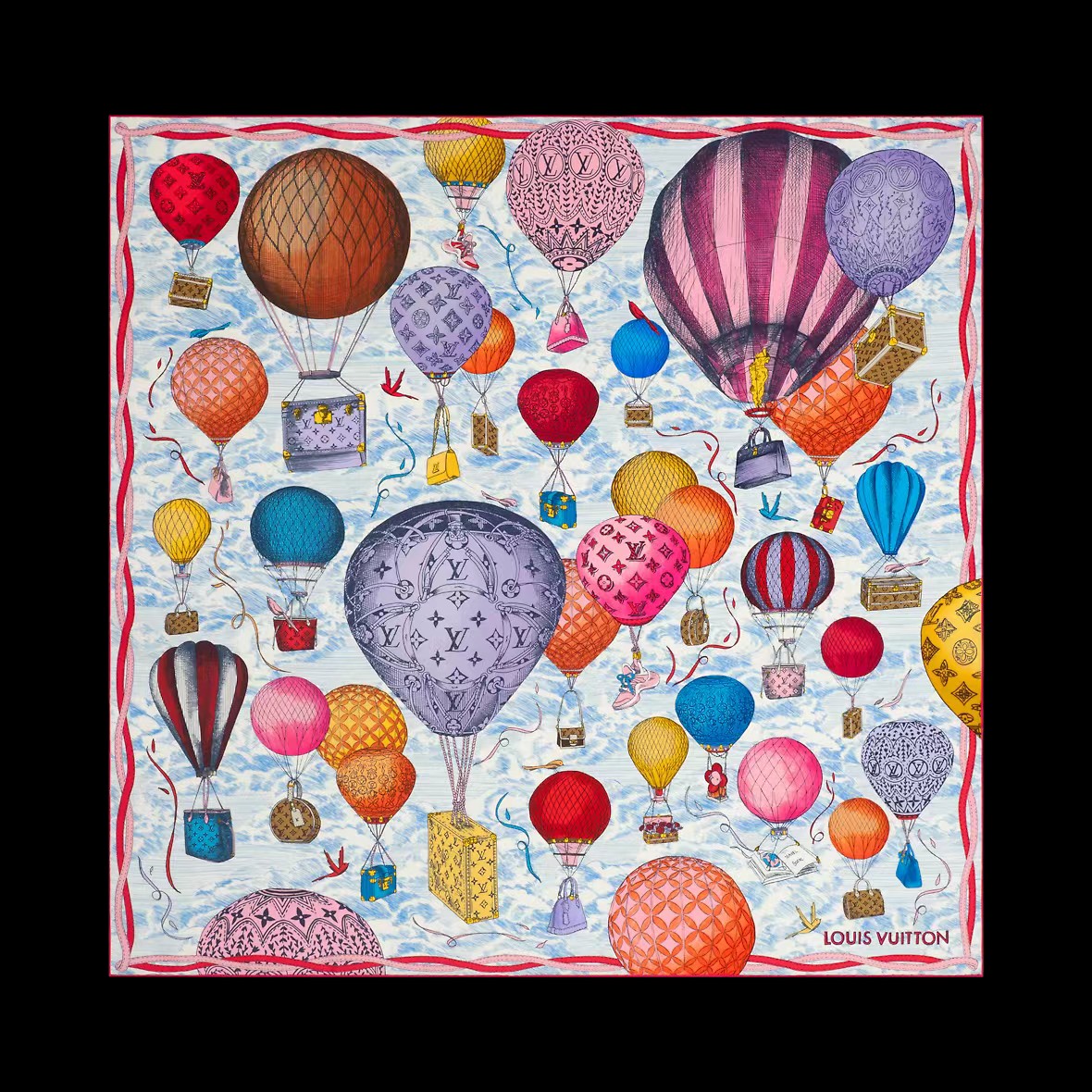 LV《土耳其热气球》140*140，双面同色，70%羊绒➕30%真丝，四色土耳其从赫拉波利斯山坡上流淌下