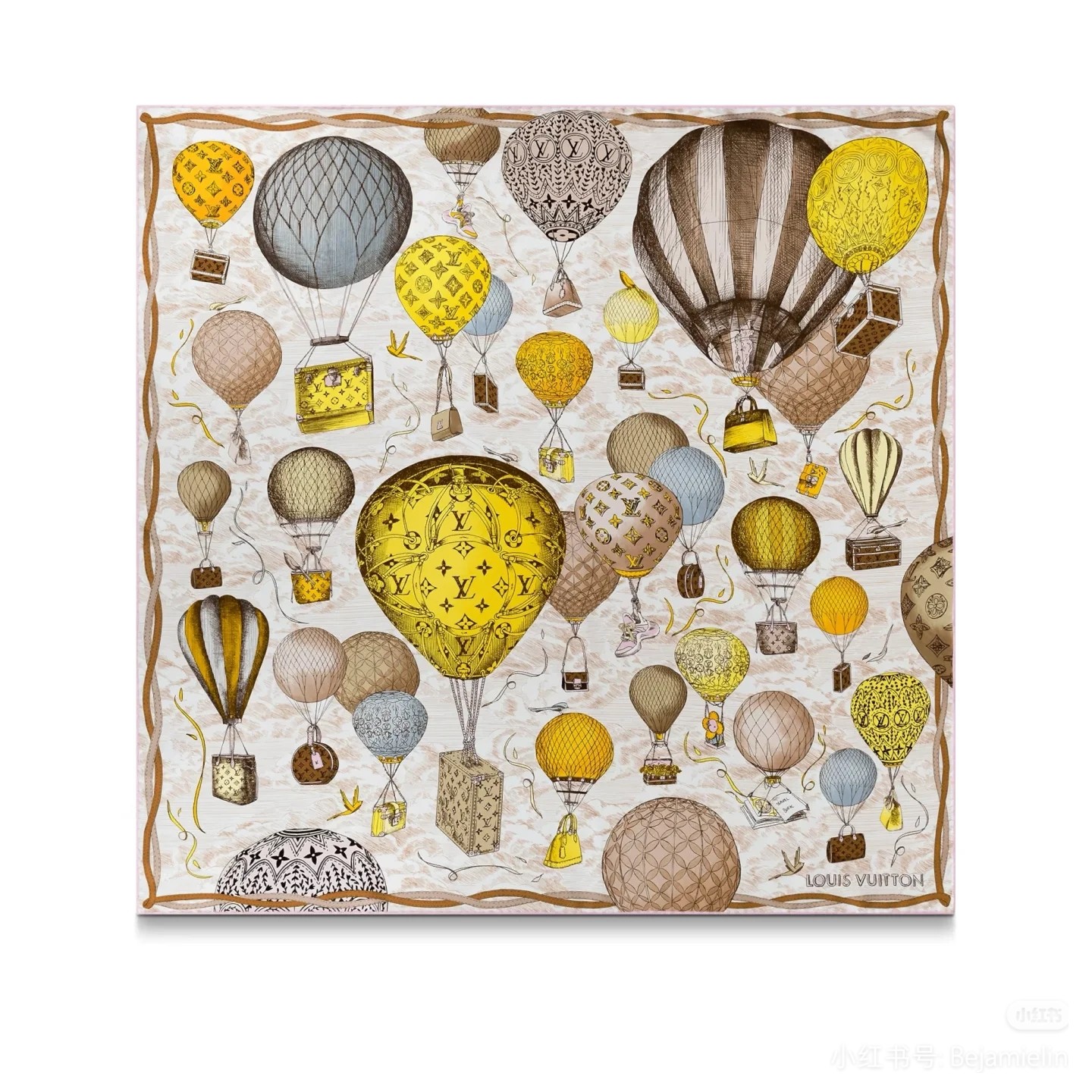 LV《土耳其热气球》140*140，双面同色，70%羊绒➕30%真丝，四色土耳其从赫拉波利斯山坡上流淌下