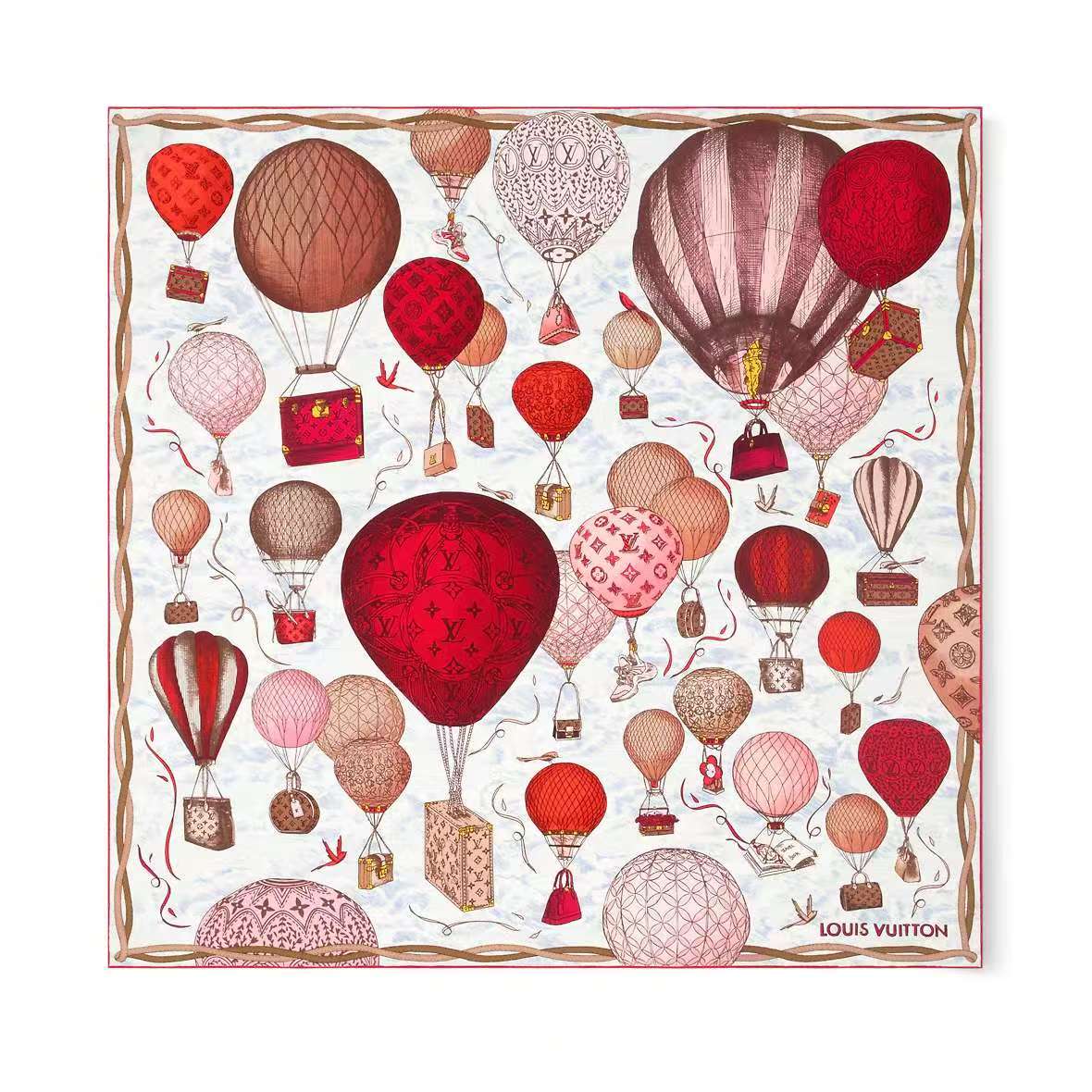 LV《土耳其热气球》140*140，双面同色，70%羊绒➕30%真丝，四色土耳其从赫拉波利斯山坡上流淌下