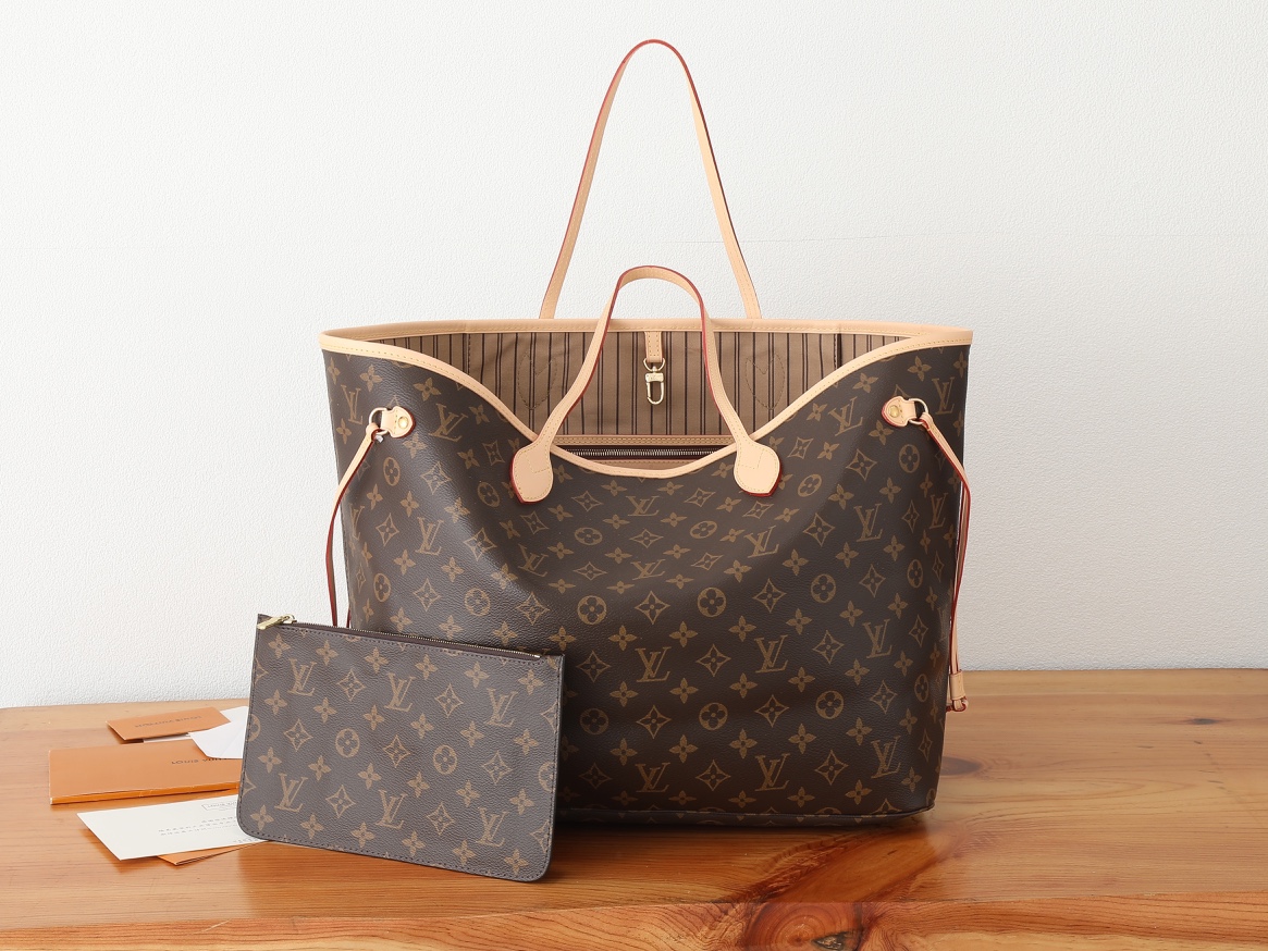 לואי ויטון LV Neverfull תיקים תיקי טוט צבע אפריקוט Monogram Canvas קנבס קווייד פבריק M46978