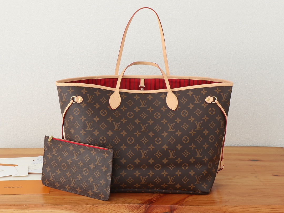 Louis Vuitton LV Neverfull Taschen Tragetaschen Rot Monogram Canvas Leinwand Rindsleder Gewebe M40991