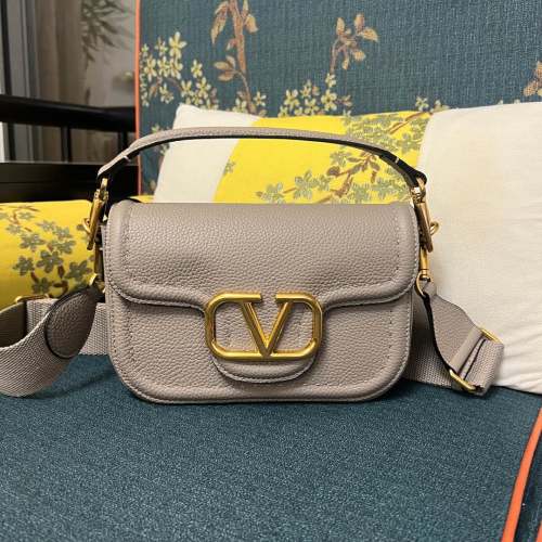 Valentino Garavani Alltime Leather Shoulder Bag with VLOGO - Taupe 1 Valentino Garavani Alltime Leather Shoulder Bag with VLOGO - Taupe