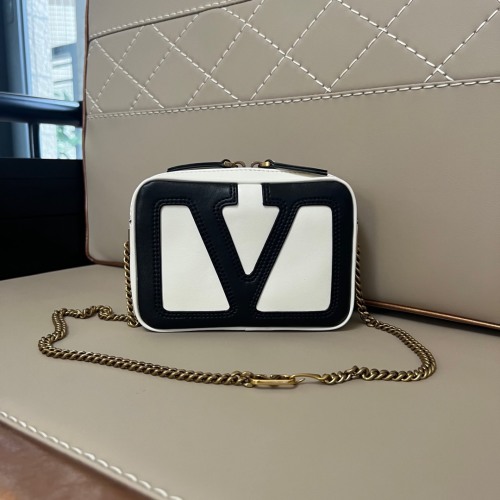 Valentino Garavani VIVA SUPERSTAR Lambskin Chain Bag with VLOGO, White/Black 1 Valentino Garavani VIVA SUPERSTAR Lambskin Chain Bag with VLOGO, White/Black