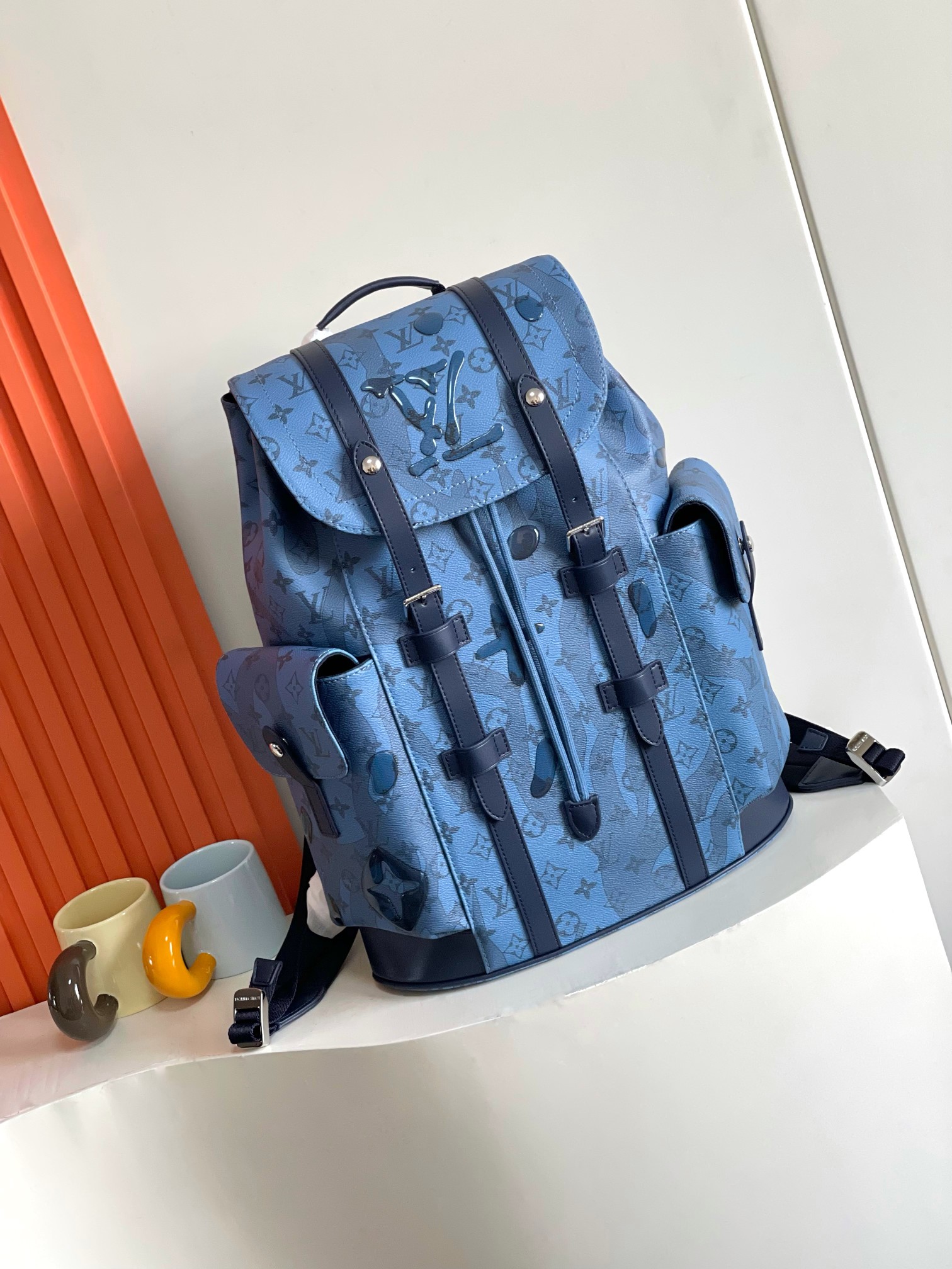 Louis Vuitton LV Christopher Bags Backpack Blue Monogram Canvas Cowhide