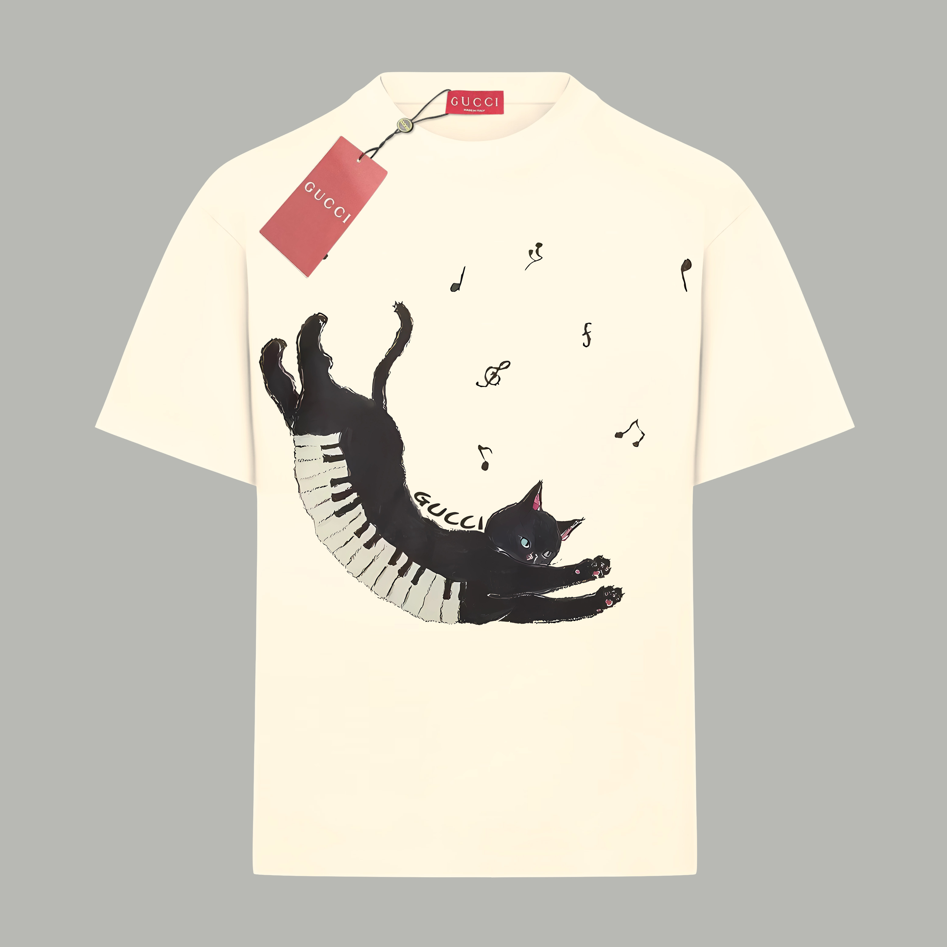 Gucci Animal Print Cotton T-Shirt, Unisex Short Sleeve Tee, Cream White