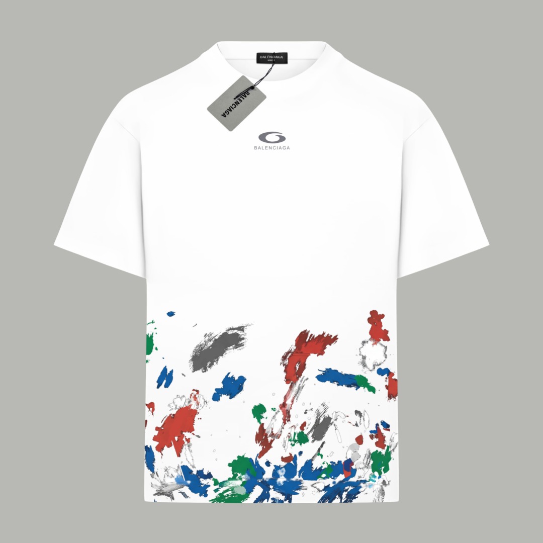 Balenciaga BALENCIAGA/巴黎世家《 新款高级泼墨logo字母》 印花双纱纯棉短袖