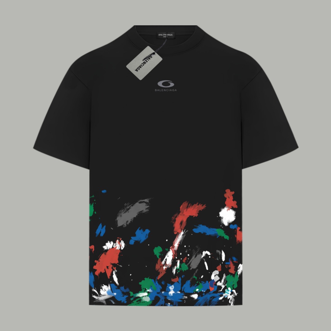 Balenciaga BALENCIAGA/巴黎世家《 新款高级泼墨logo字母》 印花双纱纯棉短袖