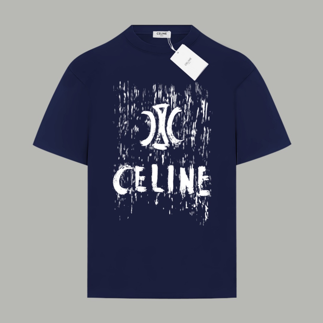 Celine Celine/ 赛琳《 秀款限定logo字母前后拼接》 印花双纱纯棉短袖
