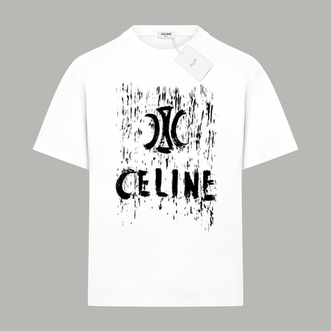 Celine Celine/ 赛琳《 秀款限定logo字母前后拼接》 印花双纱纯棉短袖