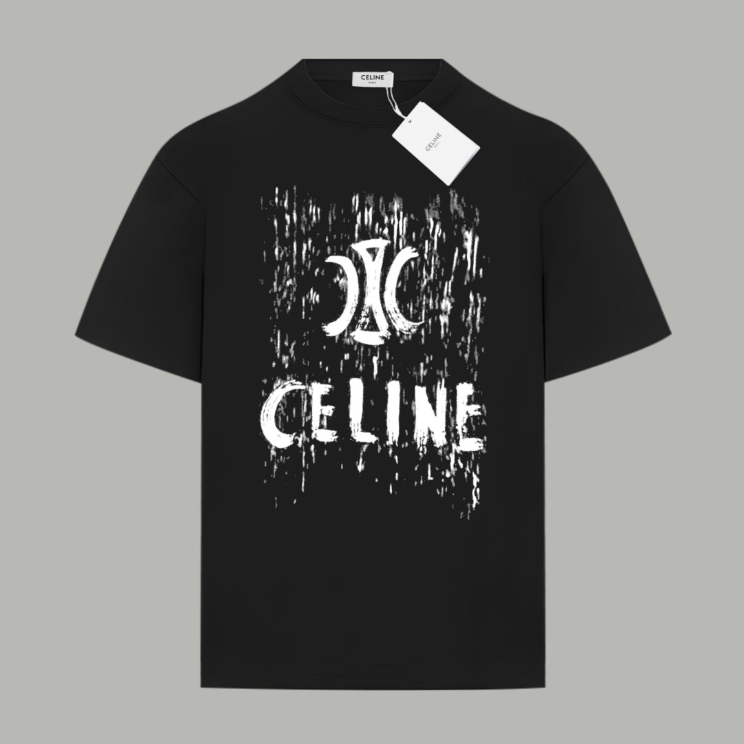 Celine Celine/ 赛琳《 秀款限定logo字母前后拼接》 印花双纱纯棉短袖