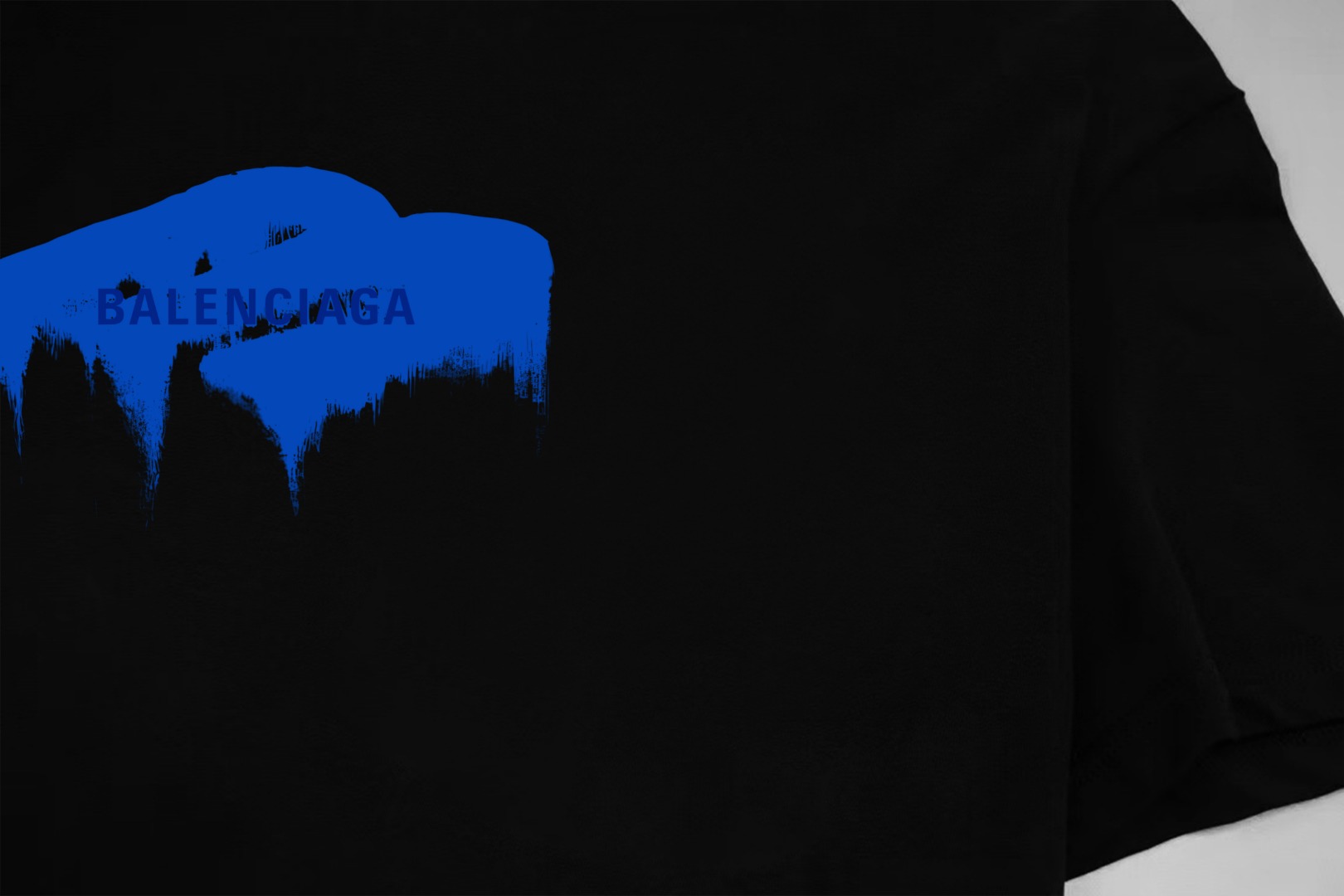 Balenciaga BALENCIAGA/巴黎世家《 涂鸦蓝色logo字母》 印花双纱纯棉短袖