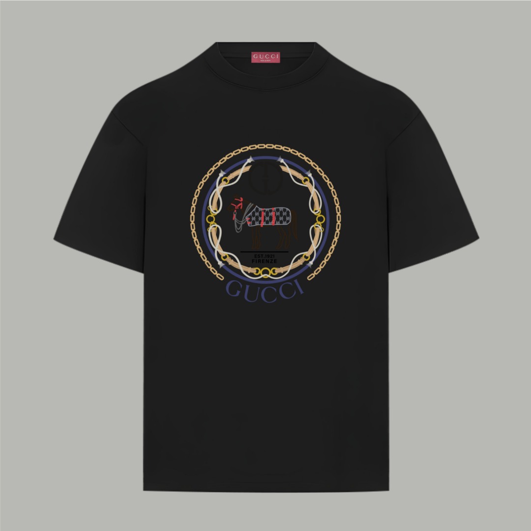 Gucci gucci/古驰《 马年限定logo字母》 印花双纱纯棉短袖