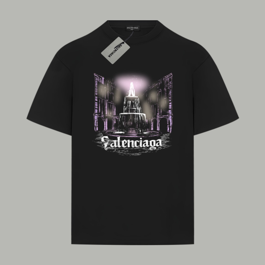 Balenciaga BALENCIAGA/巴黎世家《 霓虹城市logo字母》 印花双纱纯棉短袖