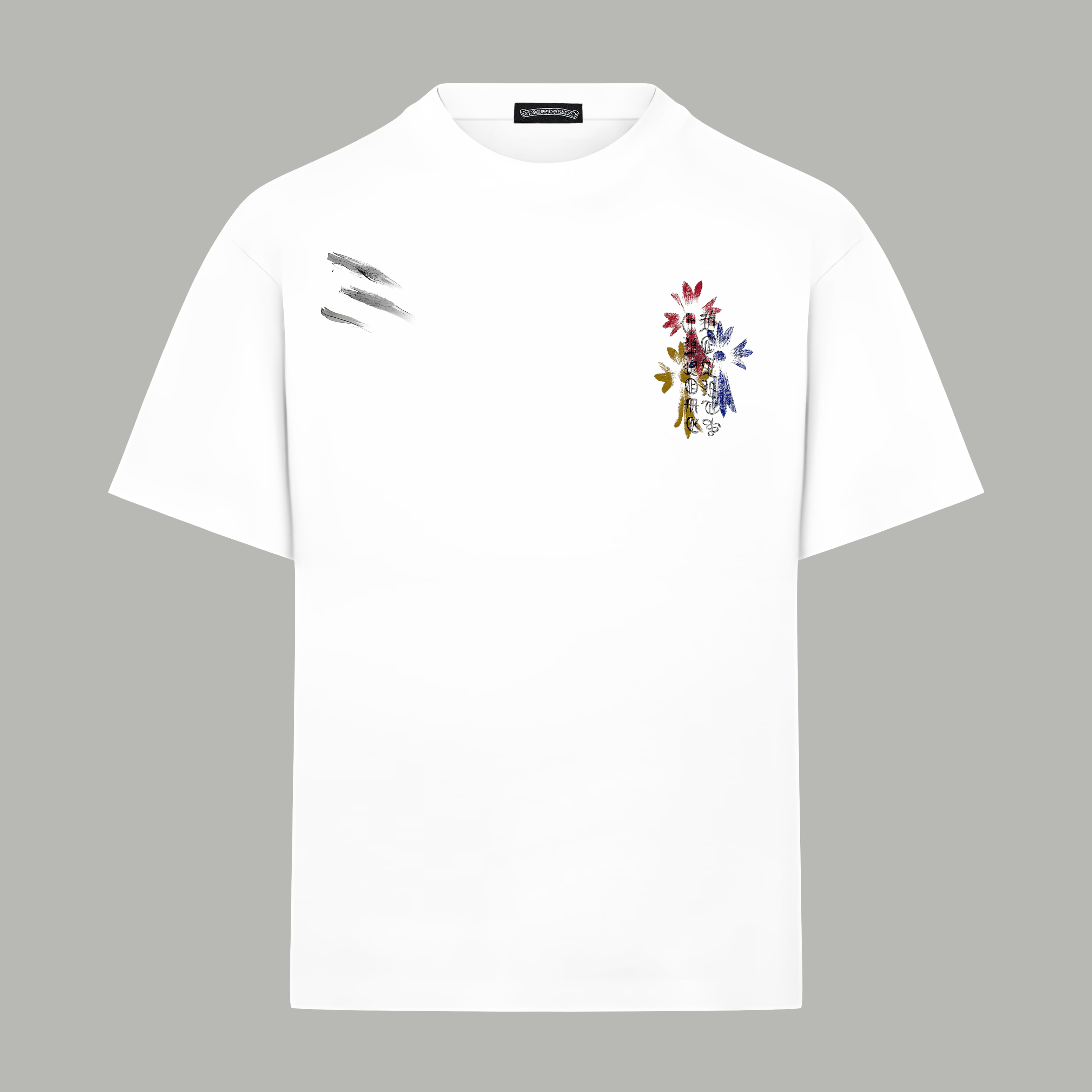 Chrome Hearts 𝗖𝗵𝗿𝗼𝗺𝗲 𝗛𝗲𝗮𝗿𝘁𝘀/克罗心 《 限定手绘涂鸦十字架马蹄logo》 印花双纱纯棉短袖