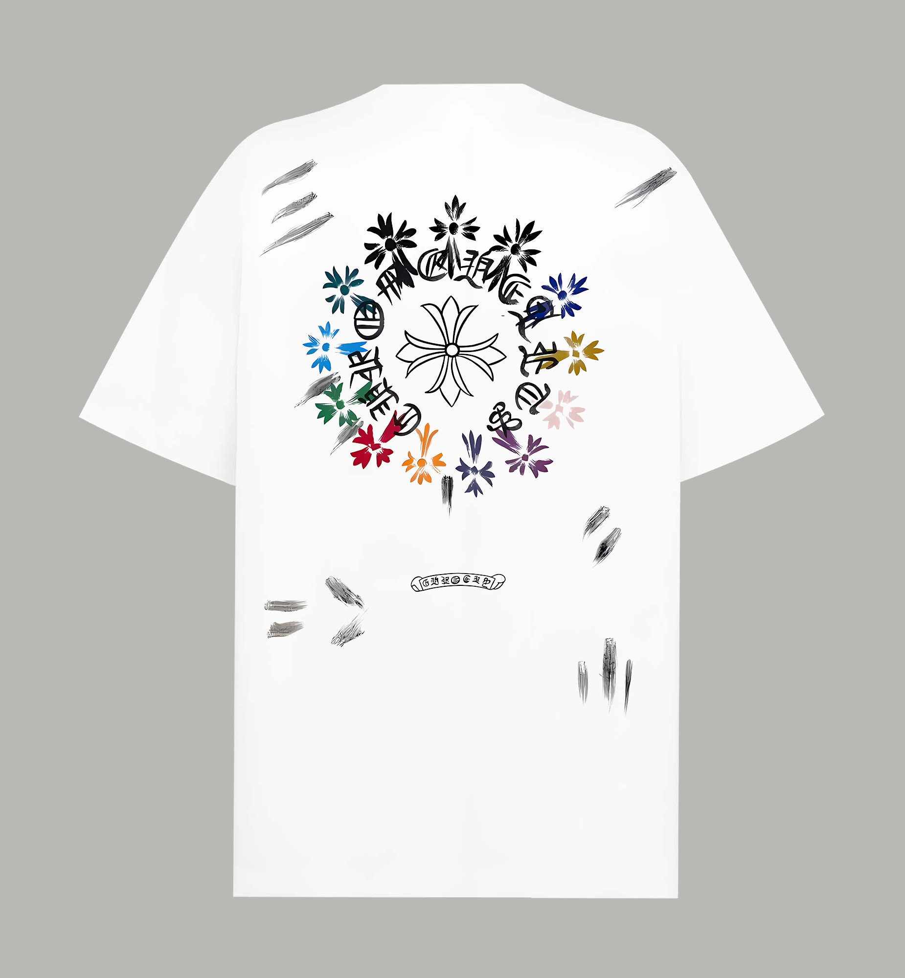 Chrome Hearts 𝗖𝗵𝗿𝗼𝗺𝗲 𝗛𝗲𝗮𝗿𝘁𝘀/克罗心 《 限定手绘涂鸦十字架马蹄logo》 印花双纱纯棉短袖