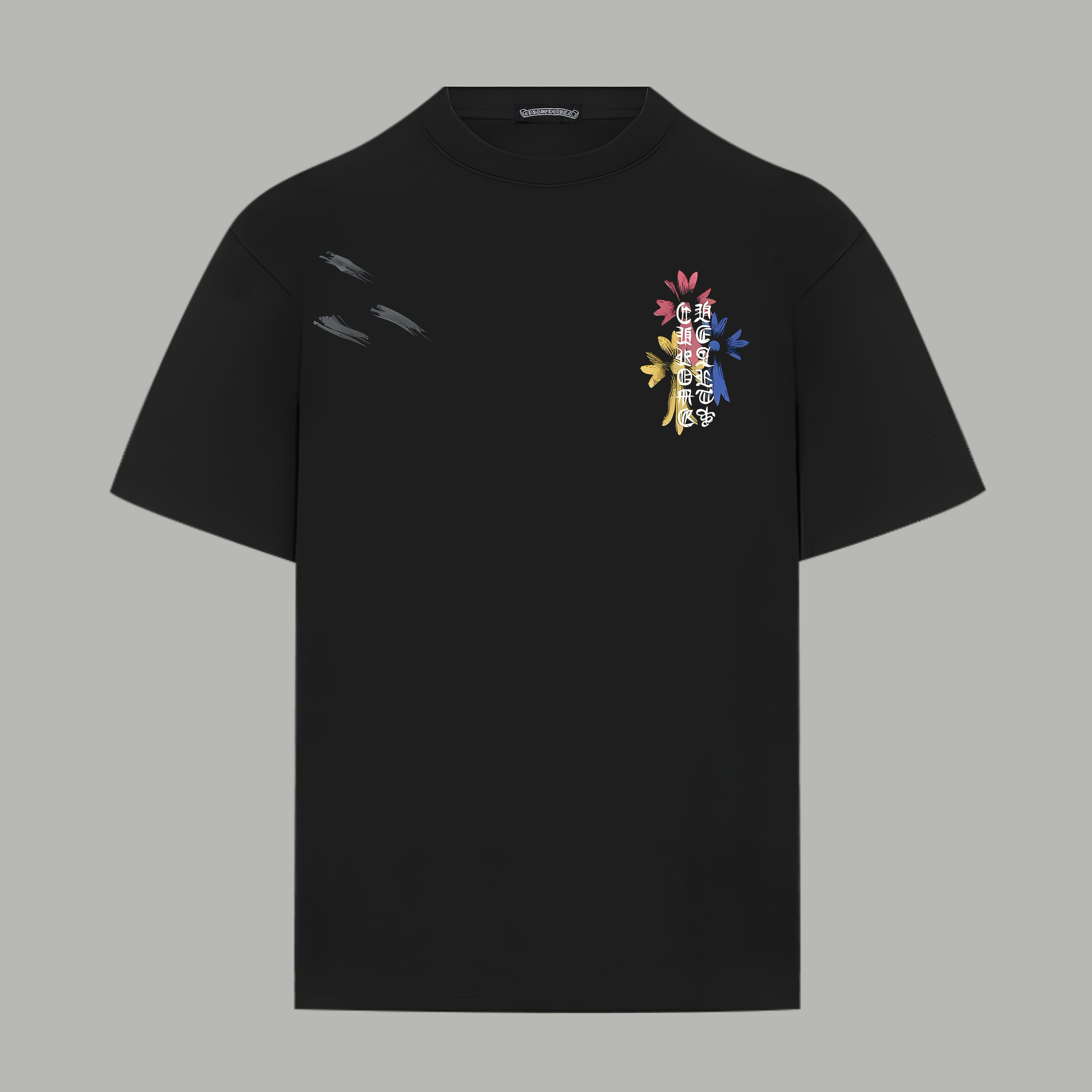 Chrome Hearts 𝗖𝗵𝗿𝗼𝗺𝗲 𝗛𝗲𝗮𝗿𝘁𝘀/克罗心 《 限定手绘涂鸦十字架马蹄logo》 印花双纱纯棉短袖