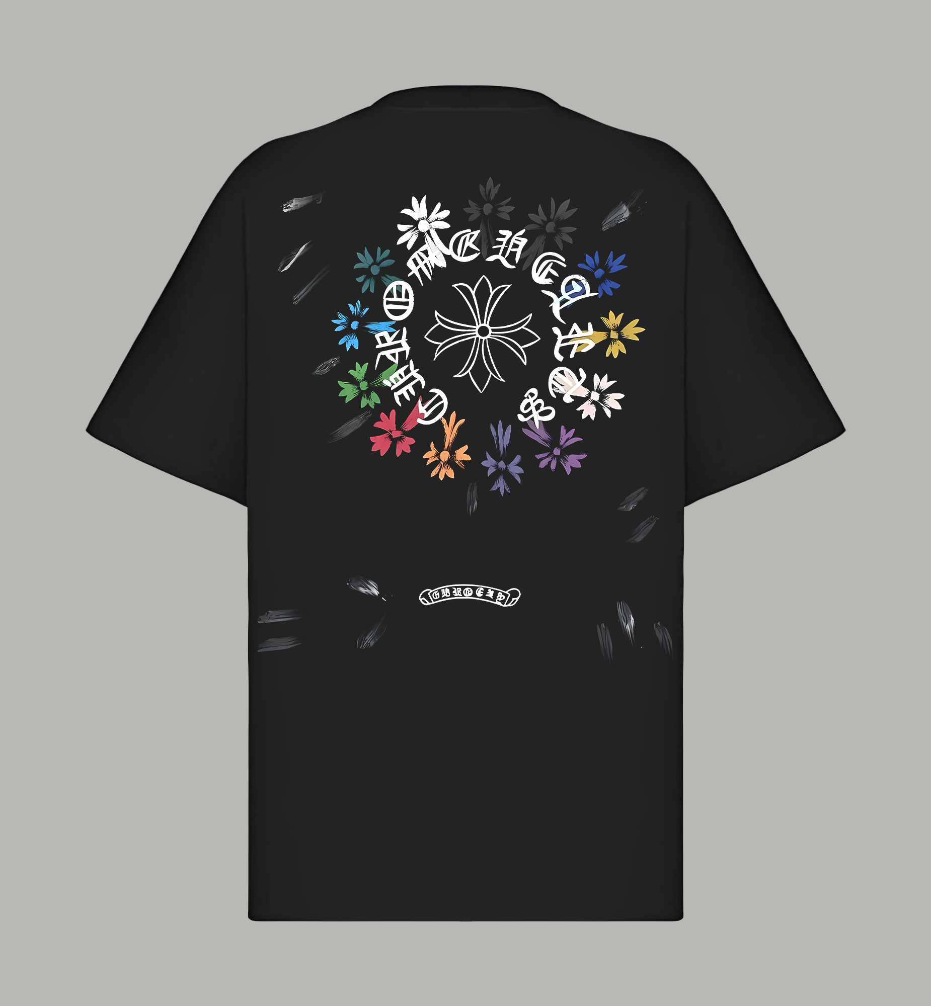Chrome Hearts 𝗖𝗵𝗿𝗼𝗺𝗲 𝗛𝗲𝗮𝗿𝘁𝘀/克罗心 《 限定手绘涂鸦十字架马蹄logo》 印花双纱纯棉短袖
