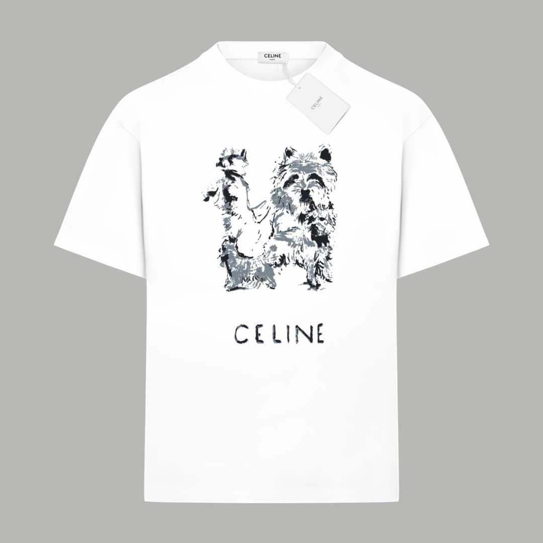 Celine Celine/ 赛琳 《 卡通动物涂鸦logo字母》 印花双纱纯棉短袖