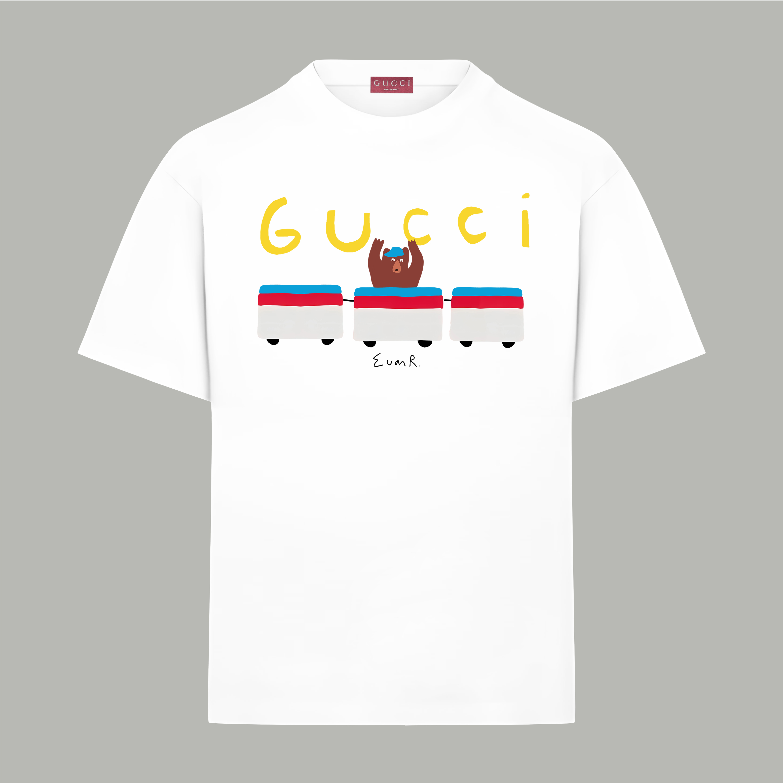 Gucci gucci/古驰《 卡通搞怪小熊logo字母》 印花双纱纯棉短袖