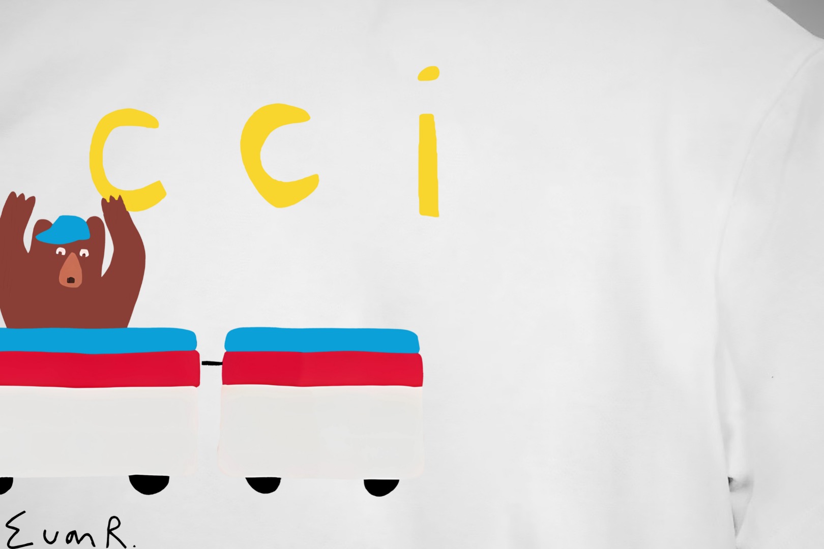 Gucci gucci/古驰《 卡通搞怪小熊logo字母》 印花双纱纯棉短袖