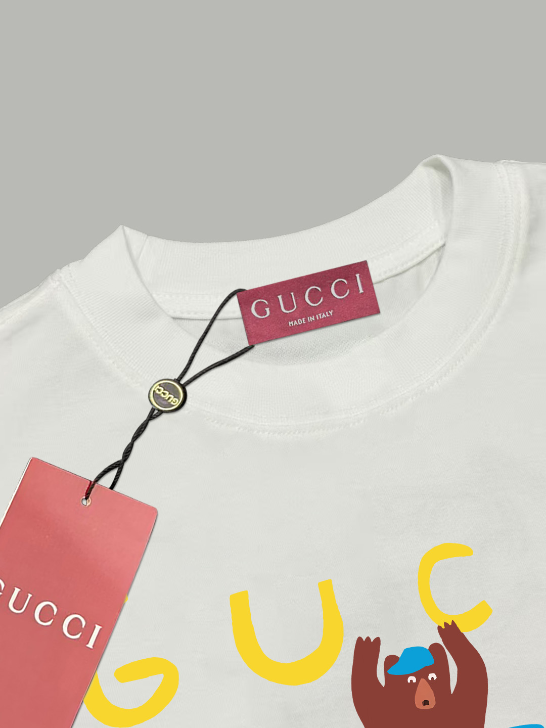 Gucci gucci/古驰《 卡通搞怪小熊logo字母》 印花双纱纯棉短袖
