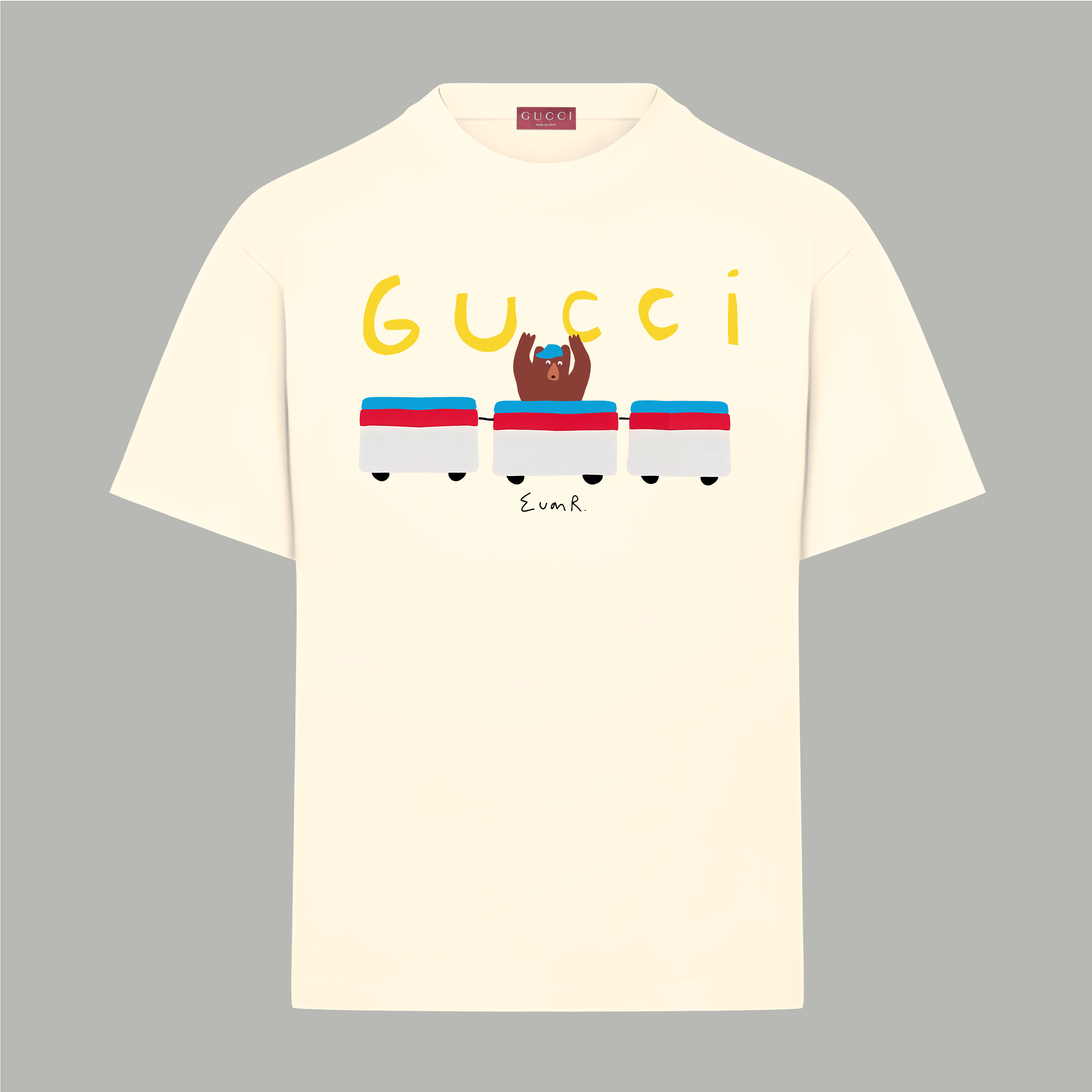 Gucci gucci/古驰《 卡通搞怪小熊logo字母》 印花双纱纯棉短袖