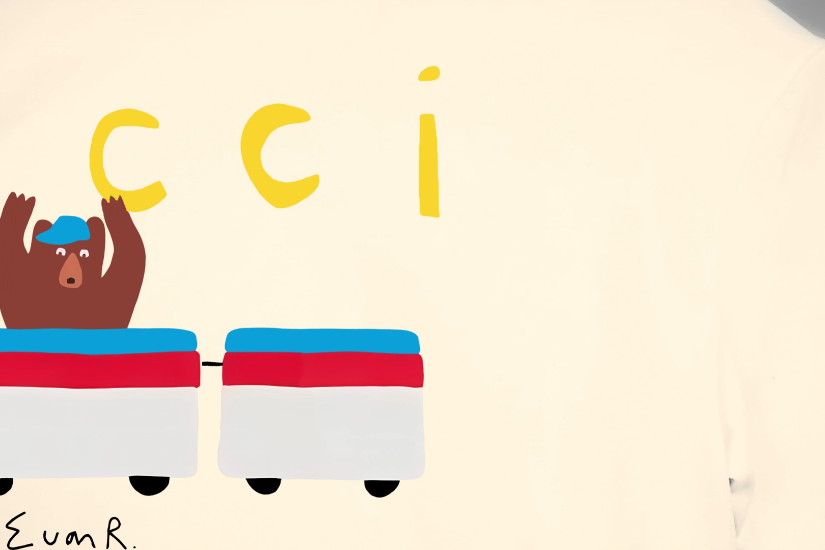 Gucci gucci/古驰《 卡通搞怪小熊logo字母》 印花双纱纯棉短袖