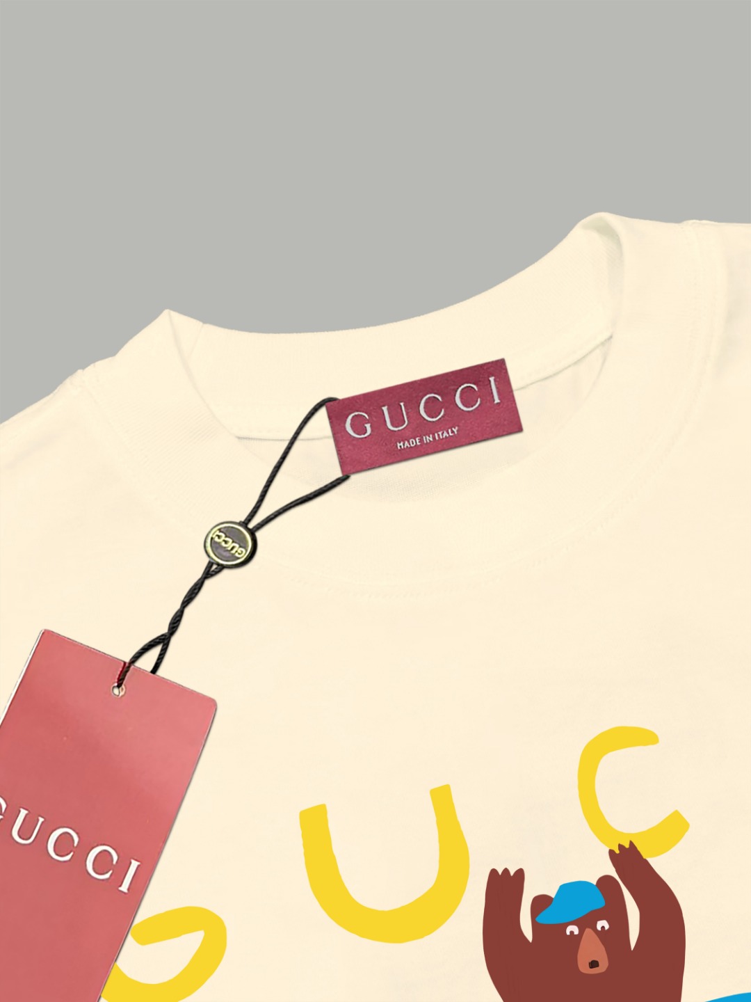 Gucci gucci/古驰《 卡通搞怪小熊logo字母》 印花双纱纯棉短袖