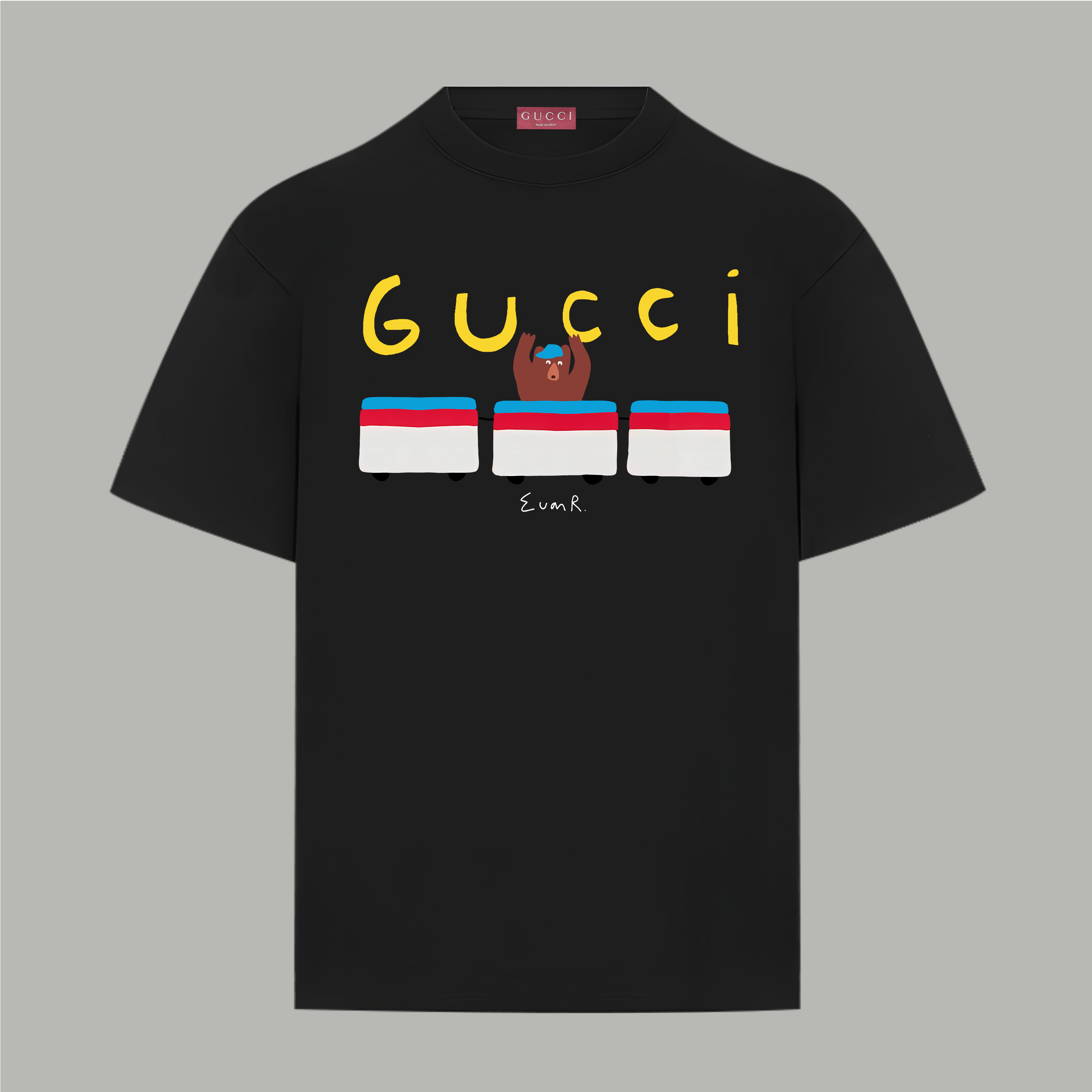 Gucci gucci/古驰《 卡通搞怪小熊logo字母》 印花双纱纯棉短袖