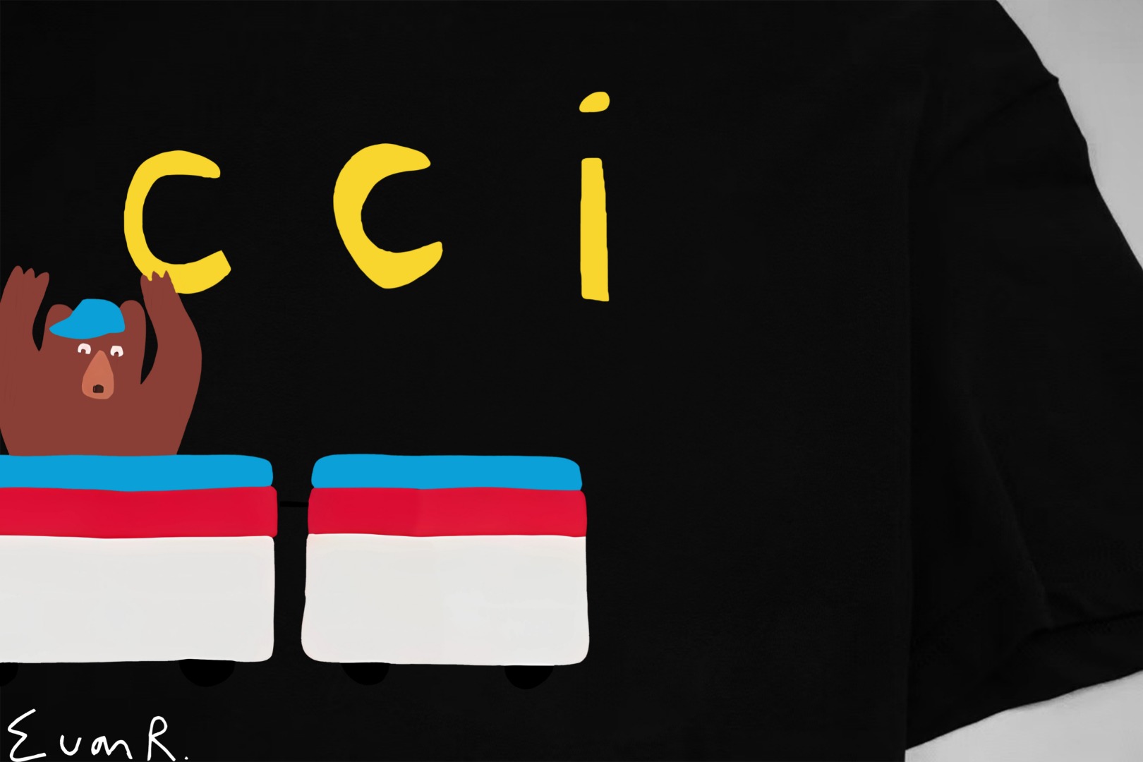 Gucci gucci/古驰《 卡通搞怪小熊logo字母》 印花双纱纯棉短袖