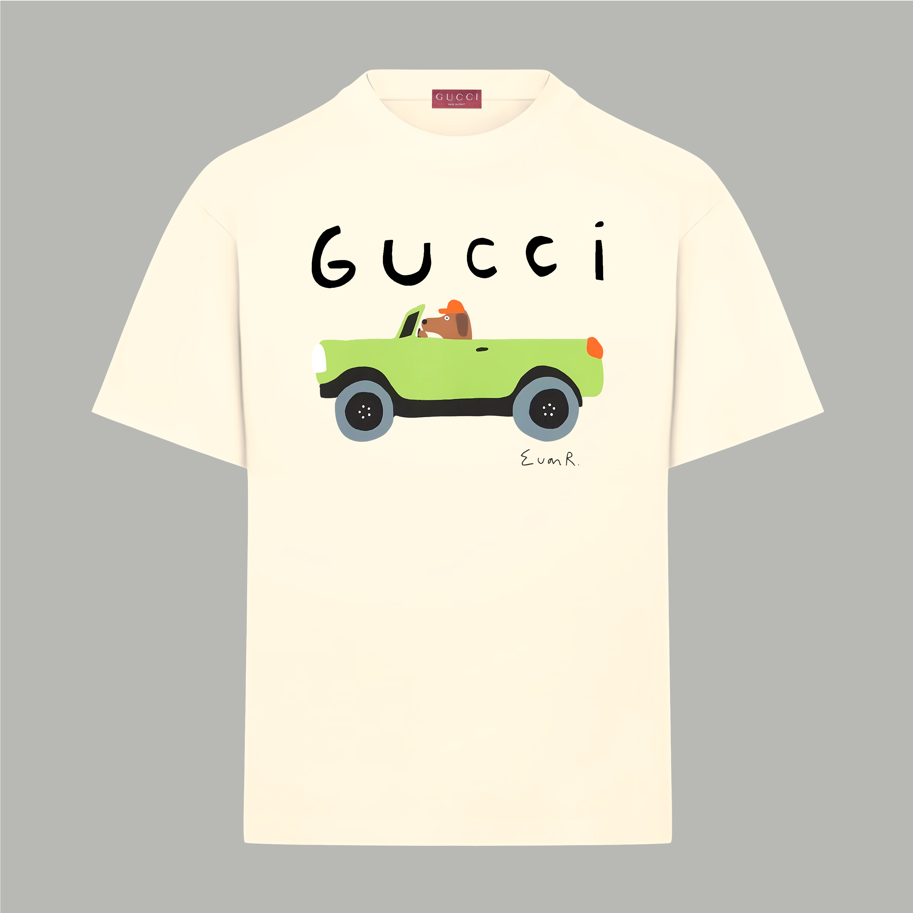 Gucci gucci/古驰《 卡通汽车小狗logo字母》 印花双纱纯棉短袖