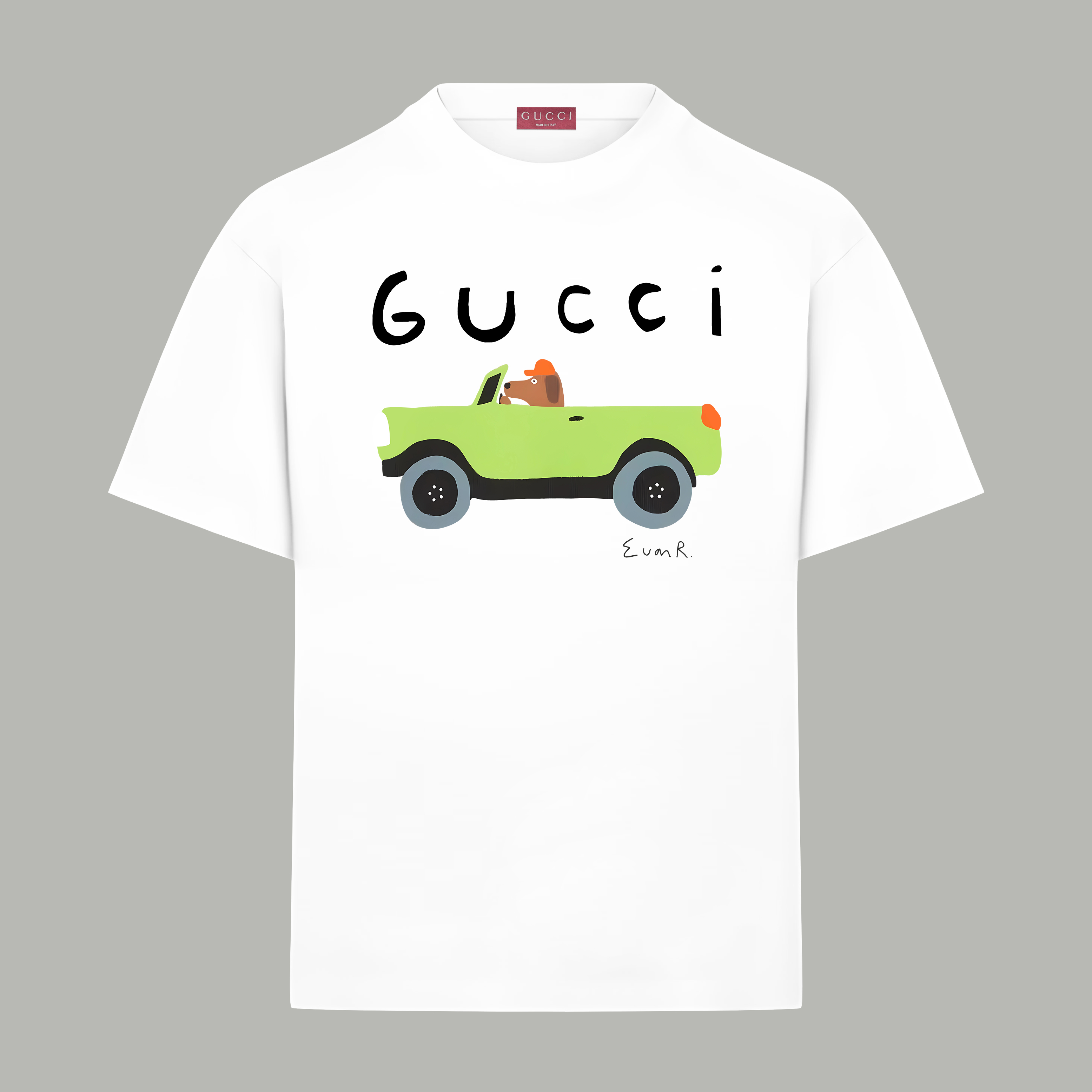 Gucci gucci/古驰《 卡通汽车小狗logo字母》 印花双纱纯棉短袖