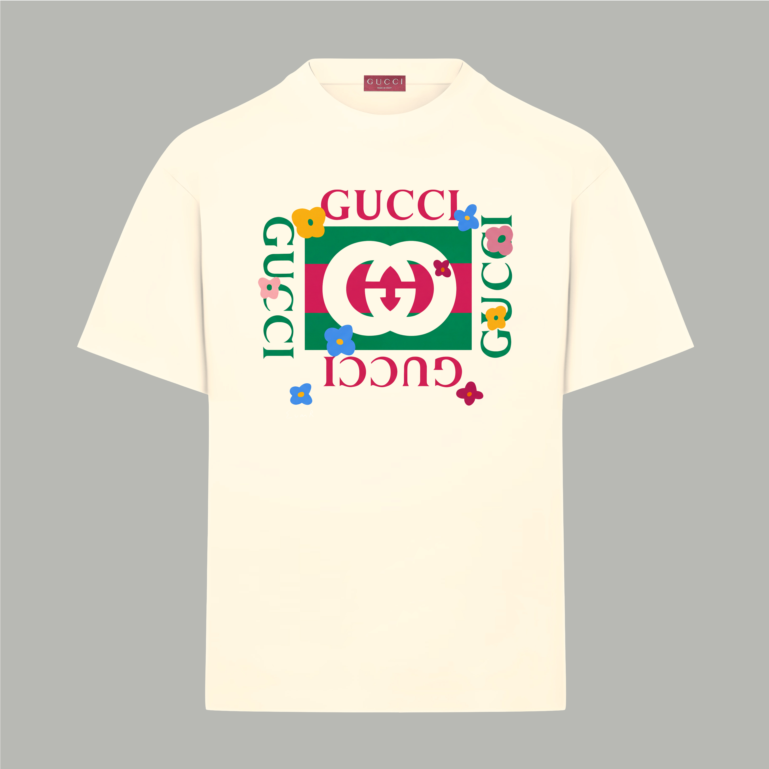 Gucci gucci/古驰《 限定卡通花卉logo字母》 印花双纱纯棉短袖