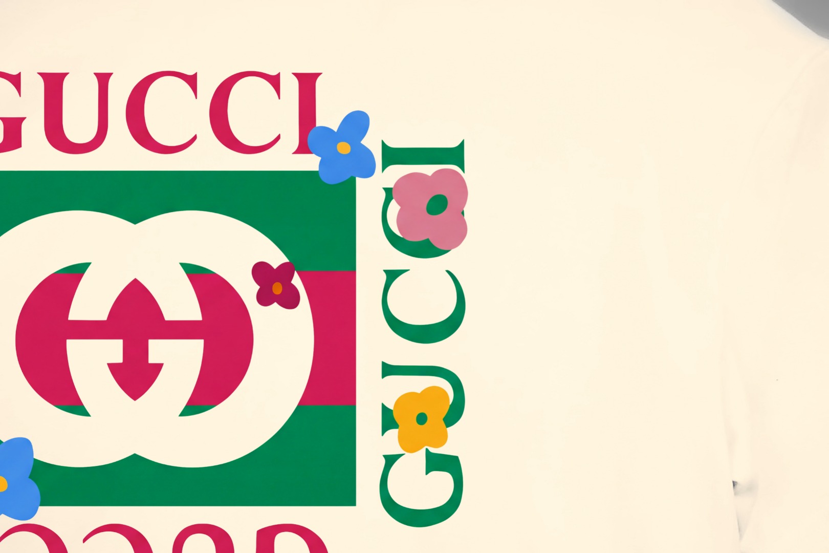 Gucci gucci/古驰《 限定卡通花卉logo字母》 印花双纱纯棉短袖