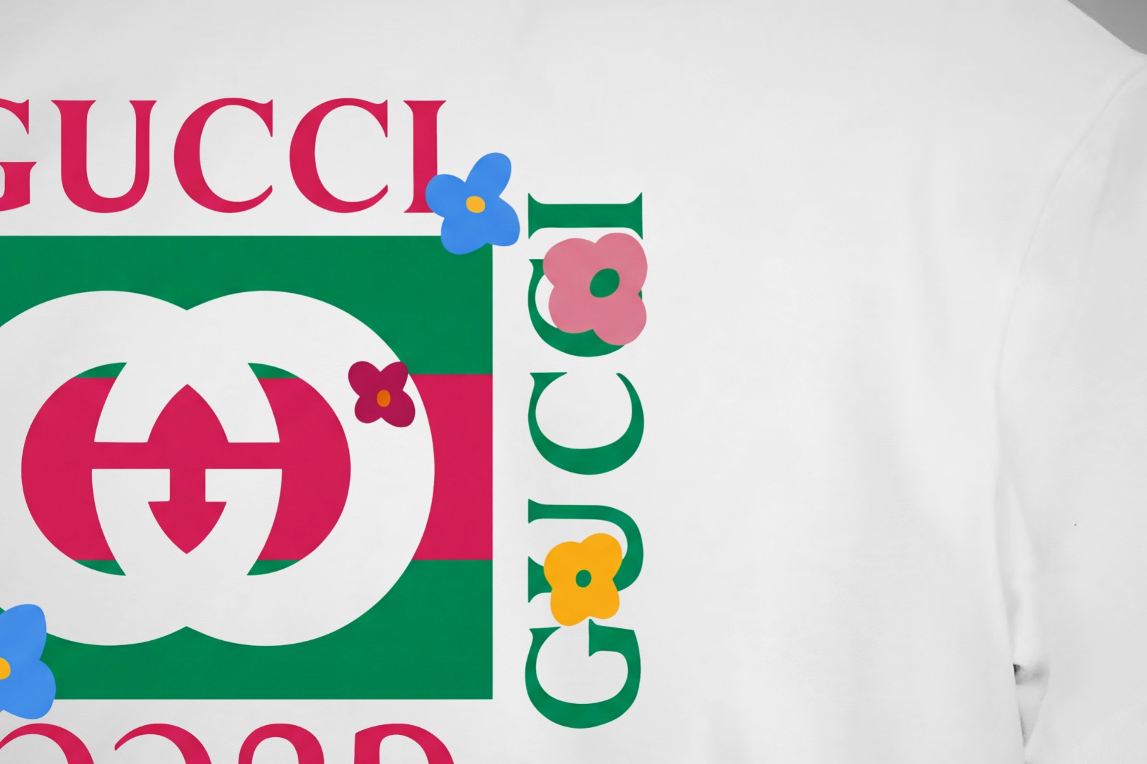 Gucci gucci/古驰《 限定卡通花卉logo字母》 印花双纱纯棉短袖