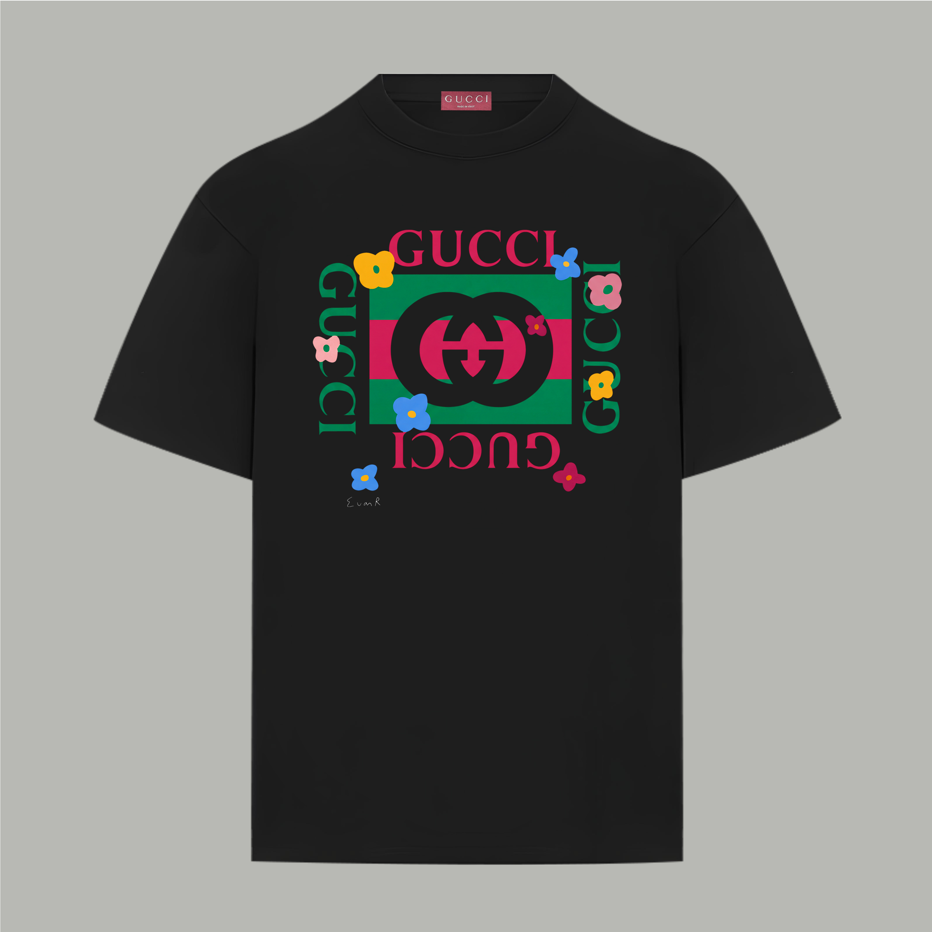 Gucci gucci/古驰《 限定卡通花卉logo字母》 印花双纱纯棉短袖