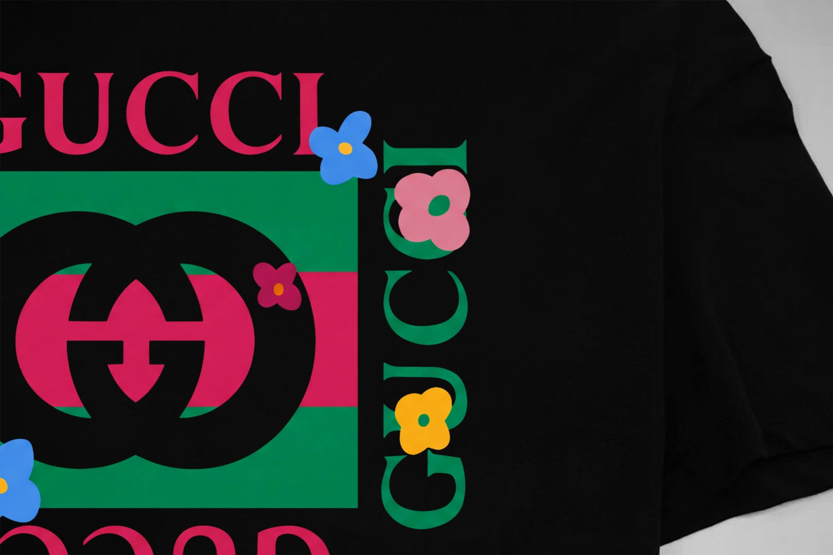 Gucci gucci/古驰《 限定卡通花卉logo字母》 印花双纱纯棉短袖