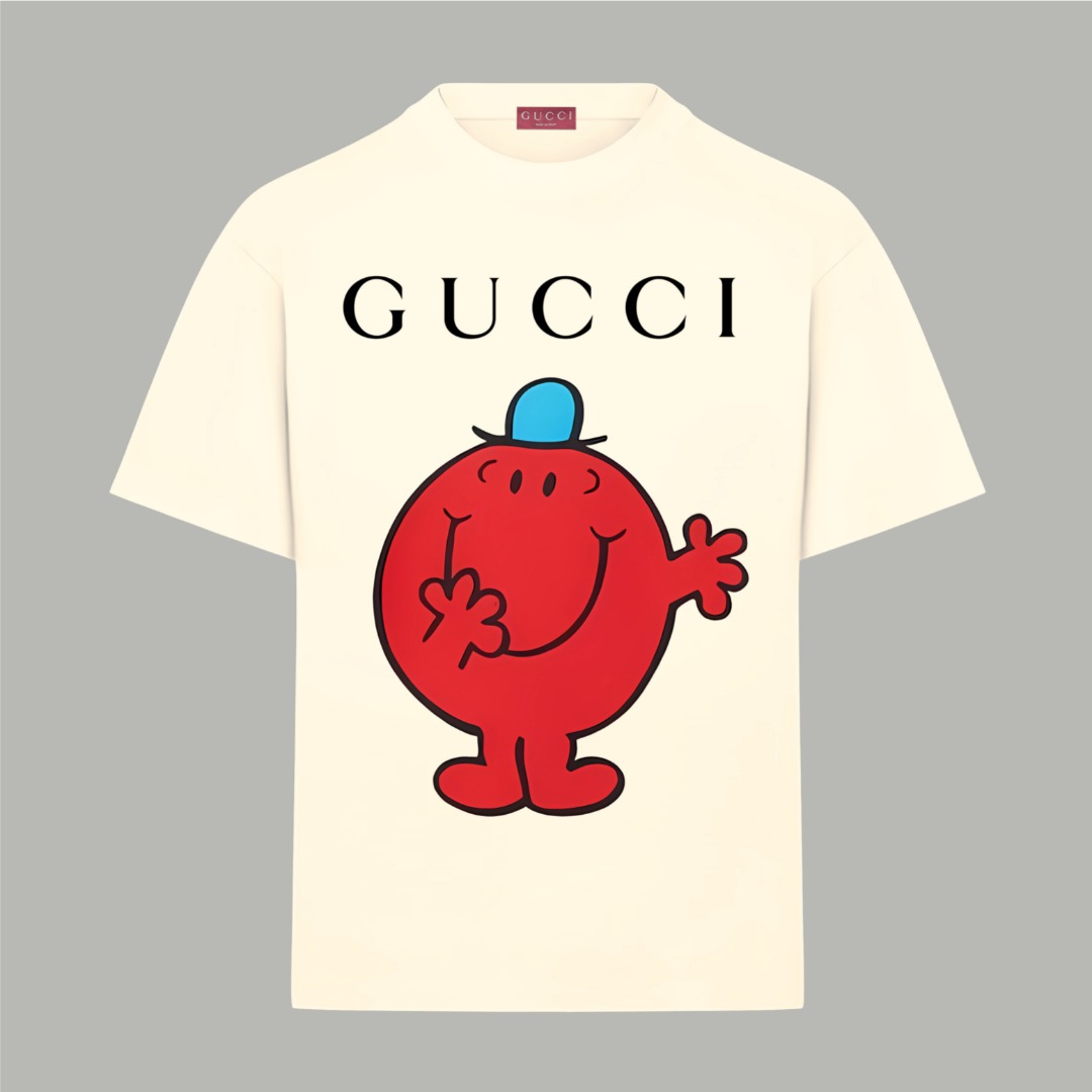 Gucci gucci/古驰《 限定笑脸小人logo字母》 印花双纱纯棉短袖