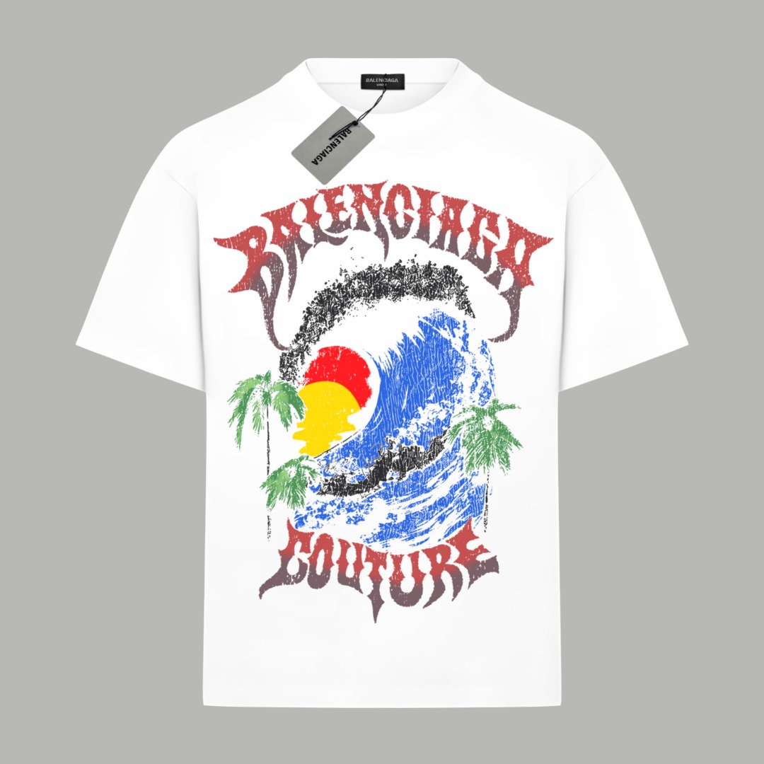 Balenciaga BALENCIAGA/巴黎世家《 海边系列限定秀款》 印花双纱纯棉短袖