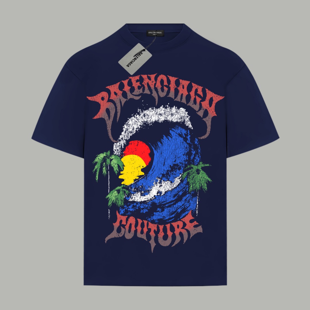 Balenciaga BALENCIAGA/巴黎世家《 海边系列限定秀款》 印花双纱纯棉短袖