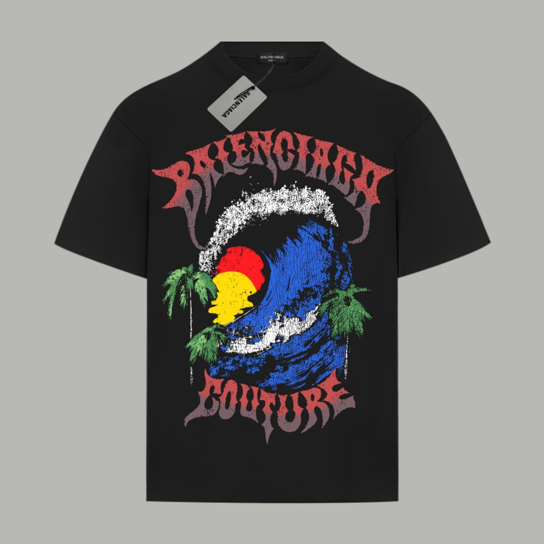 Balenciaga BALENCIAGA/巴黎世家《 海边系列限定秀款》 印花双纱纯棉短袖