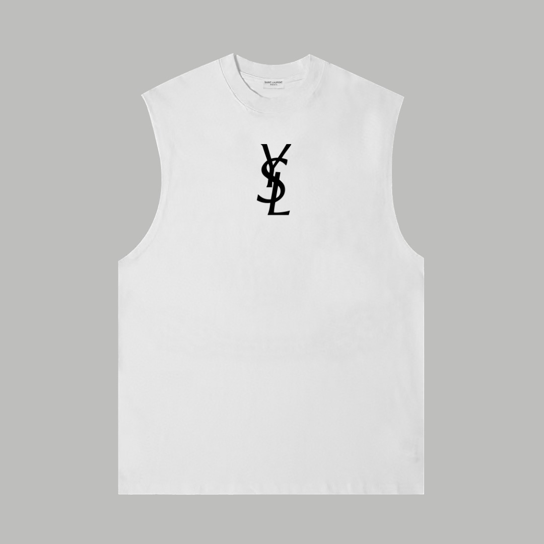 Saint Laurent YSL/圣罗兰 《 字母logo》印花双纱纯棉无袖背心